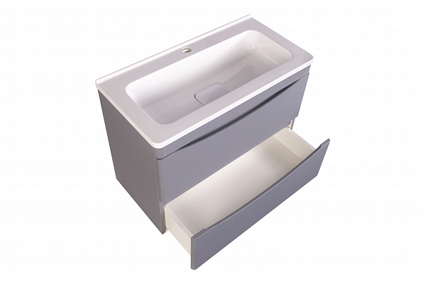 Тумба подвесная "Бергамо мини 70" (2 ящ.) Люкс антискрейтч серый, под раковину, PLUS