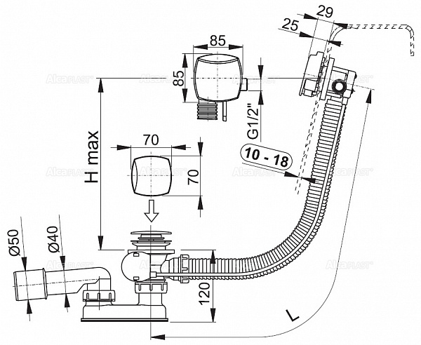 Сифон для ванны AlcaPlast A565KM3