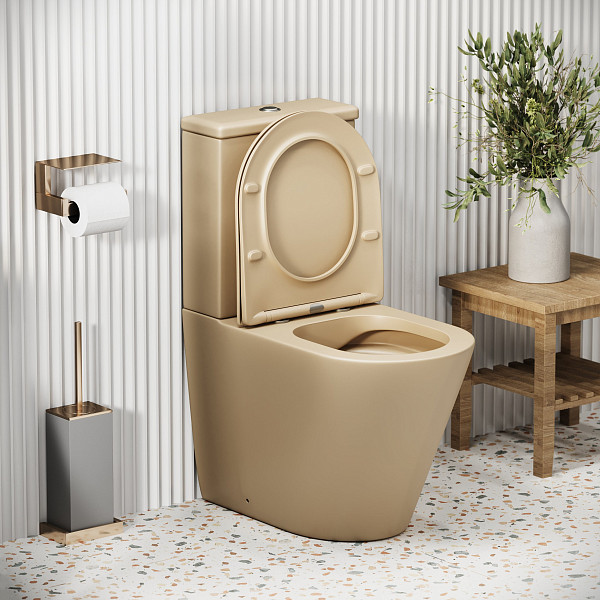 Унитаз GR-4480BEMS Color (620*365*810) БЕЖЕВЫЙ МАТОВЫЙ напольный БЕЗОБОДКОВЫЙ, 2 места