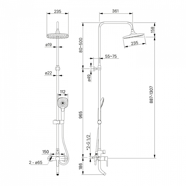 Смеситель для ванны с верхним душем, Sena, IDDIS, SENSB3Fi06