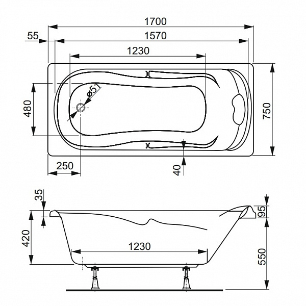 Акриловая ванна Vagnerplast Charitka 170x75 VPBA170CHA2X-04