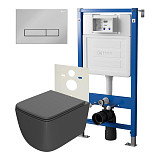 Сет: Система инсталляции Point Элемент для подвесного унитаза PN45120 + Клавиша смыва для инсталляции Point Меркурий, хром, PN44831C + Унитаз подвесной Point Меркурий безободковый, сид.дюропласт микролифт быстросъем, графит, PN41831GM