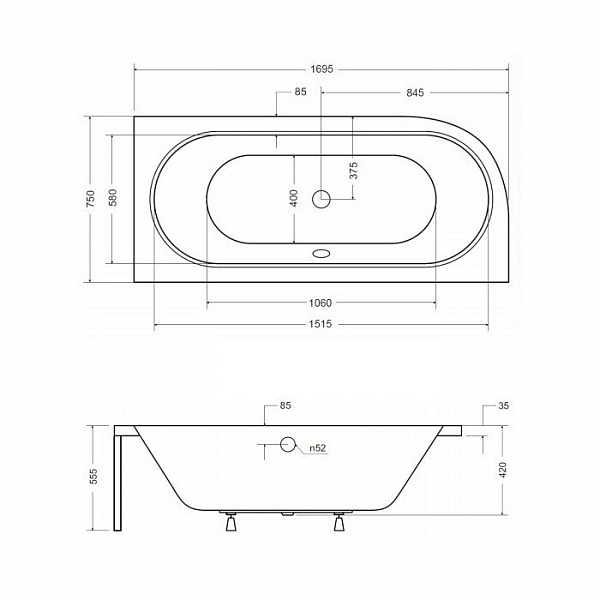Акриловая ванна Besco Avita 170x75 WAV-170-NP Правая