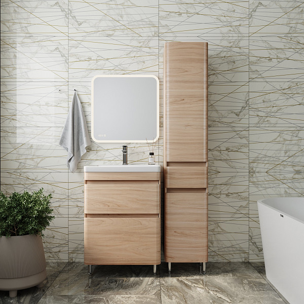 Тумба напольная Style line Атлантика 60, Люкс ясень перламутр, под раковину, PLUS