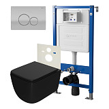 Сет: Система инсталляции Point Элемент для подвесного унитаза PN45120 + Клавиша смыва для инсталляции Point Виктория, цвет сатин/хром, PN44061SC + Унитаз подвесной Point Меркурий безободковый сид.дюропласт микролифт быстросъем чёрн мат. PN41831BM