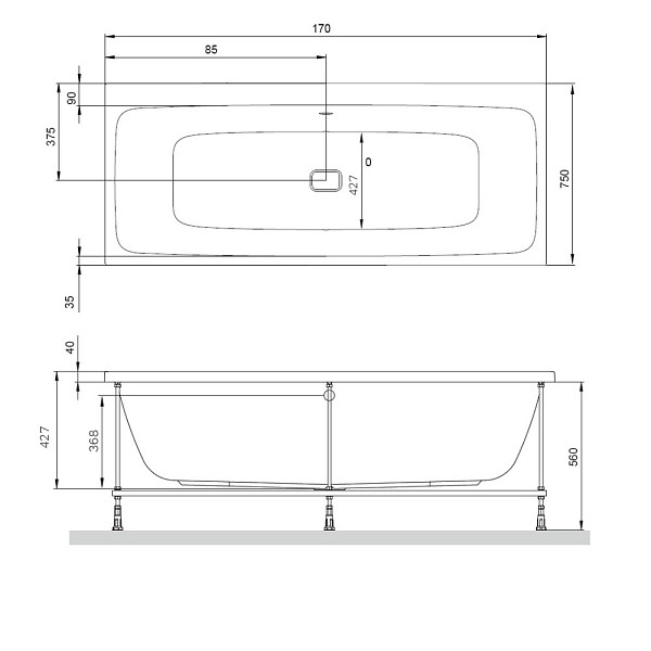 W84A-170-075W-A Func Ванна акриловая 170х75, шт