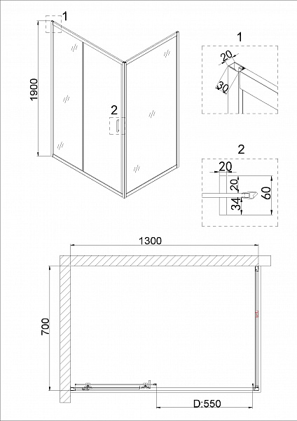 Дверь в нишу Niagara NG-62-13A (130х195) 1 место