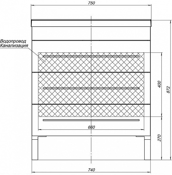 Тумба с раковиной Aquanet Верона 75 белый (напольная 3 ящика) 00287671