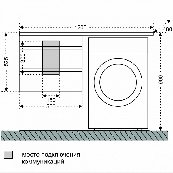 Тумба подвесная Марс-56 2 ящ. для раковины над стиральной машиной Лидер 120 Санта 227003