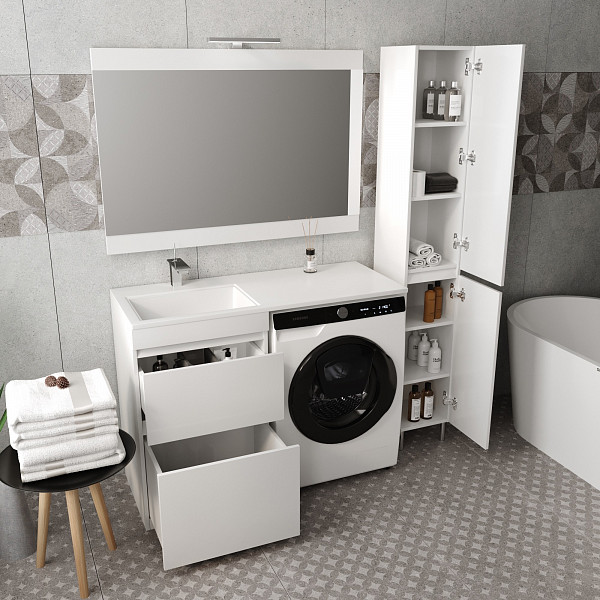 Тумба напольная Style line Даллас 115, Люкс белая, под раковину, PLUS