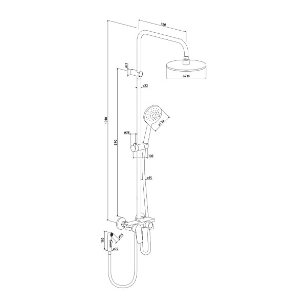 977770300 Jupiter, ДС с ванно-душевым смесителем-полкой и гиг.душем, черный