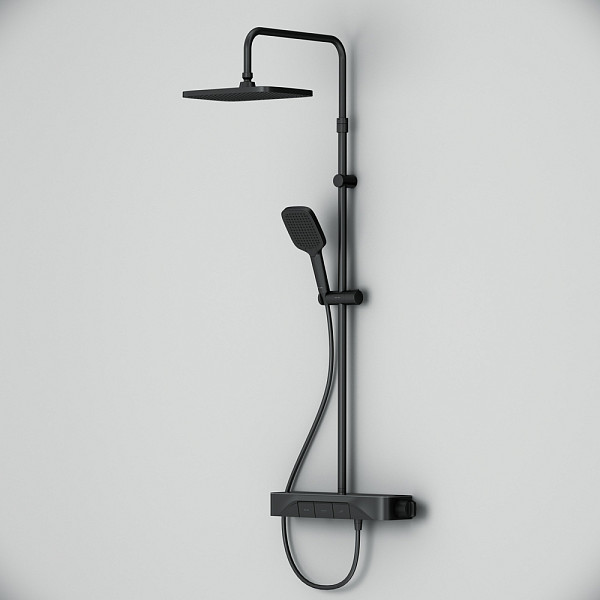 F078F222 Func, душ. система: см-ль-полка д/душа с ТМС: душ.штанга, верхн. душ квадр., ручн.душ, черн