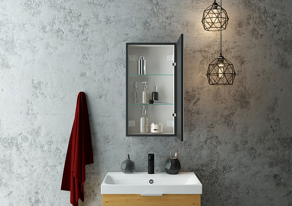 Зеркало-шкаф Континент"Mirror Box black Led" 350х650 правый