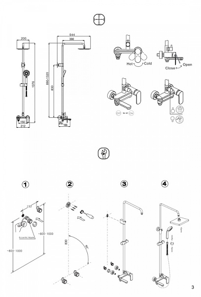 Душевая колонна со смесителем для ванны и душа Bravat Opal F6125183CP-A-RUS