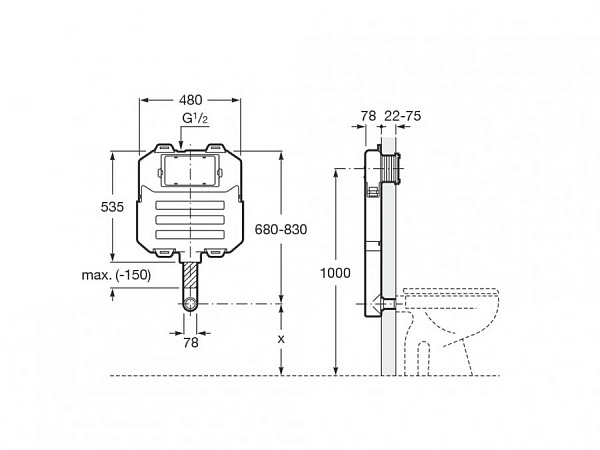 Смывной бачок скрытого монтажа для унитаза Roca Basic Tank Compact 890080200 для напольного унитаза