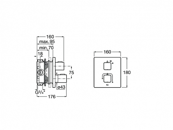 Смеситель Roca T-1000 Square для душа скрытого монтажа 5A2C1AC00