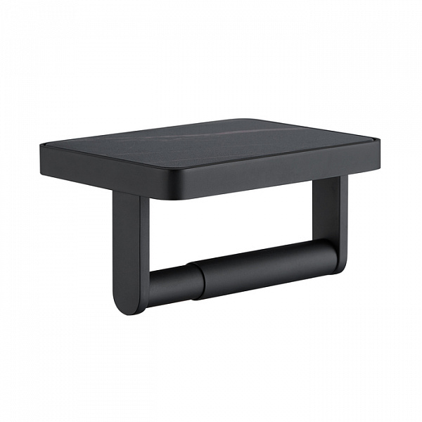 Бумагодержатель с полкой со вставкой из черного камня, латунь, On-X, черный матовый, IDDIS, ONXBL03i43