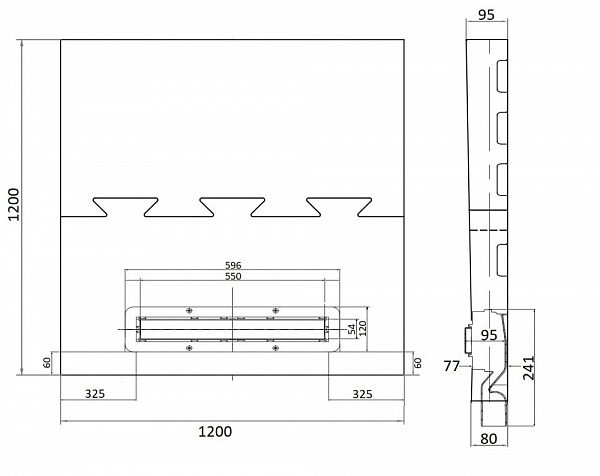 Душевой поддон под плитку Confluo Board UNI 1200 со встроенный лотком Frameless Line Black Glass 550 Pestan