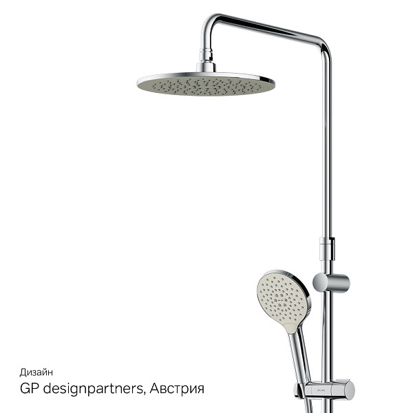 F0780200 Like, душ.система: верхн.душ 250мм, ручной душ 120 мм, 3 функции, душ.штанга 1030-1460 мм,