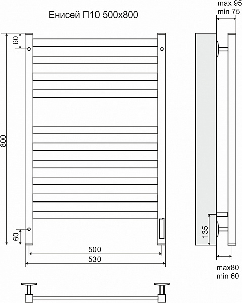 Полотенцесушитель электрический Terminus Енисей П10 500x800