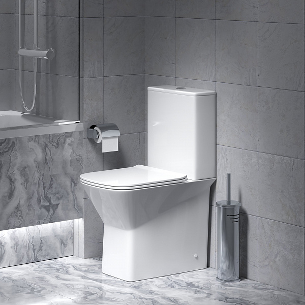 Унитаз Cristal GR-4471S (600*355*860) напольный БЕЗОБОДКОВЫЙ с тонкой крышкой, 2 места