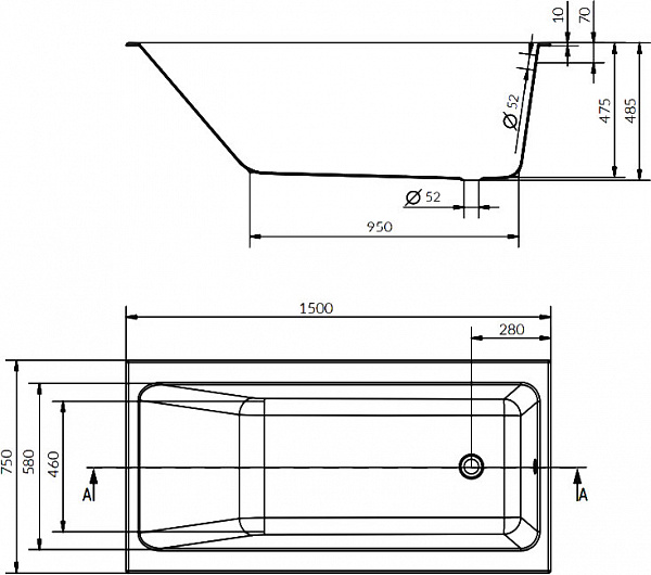 Акриловая ванна Cersanit Crea 150x75 P-WP-CREA*150NL