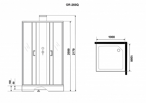 Душ.каб. GR250Q (100*100*217) GROSSMAN ELEGANS 6 мест