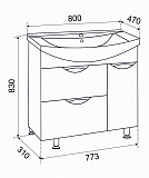 Тумба Emmy Милли 80 с раковиной Балтика (Правый)