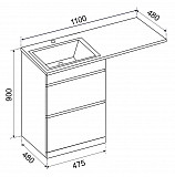 Тумба ДЖЕРСИ с умывальником Камилла 1100 над стиральной машиной, 2 ящика