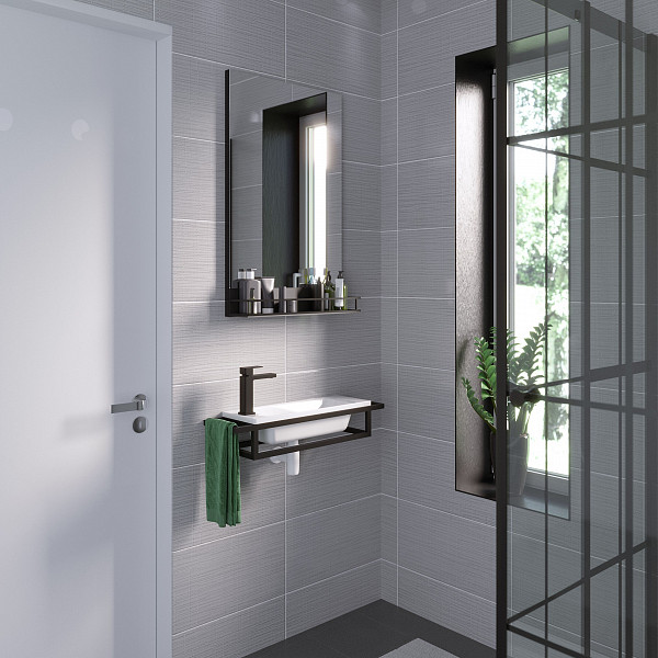 Консоль подвесная "МЕТРИС-50 см" черная с прав. и лев. полотенцедержателем (ум. Модуль-50)