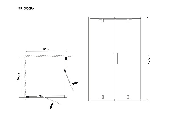 Душ.ограждение GR-9090 Forta (90*90*190) квадрат, двери распашные 1 место