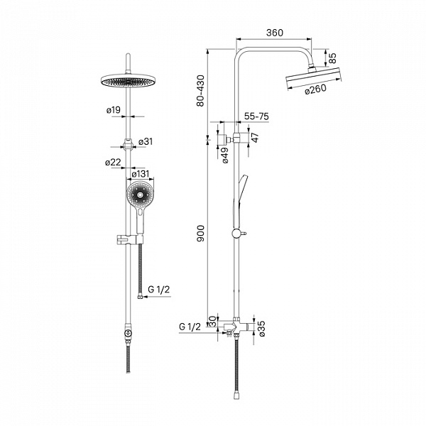 Душевой гарнитур с верхней лейкой, SpaHome, IDDIS, SPA3F0Ci76