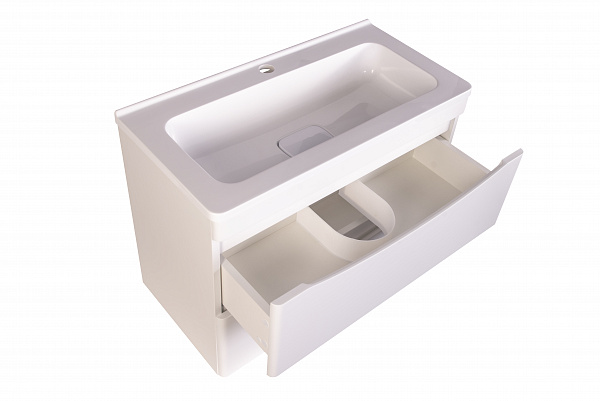 Тумба подвесная "Бергамо мини 70" (2 ящ.) Люкс антискрейтч белый, под раковину, PLUS
