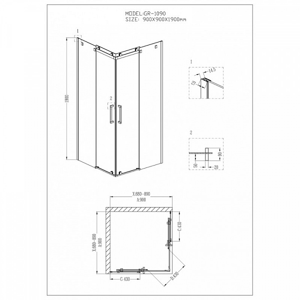 Душевой уголок Grossman Cosmo GR-1090 90x90