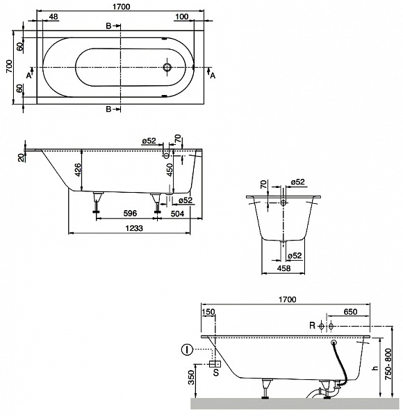 Квариловая ванна Villeroy & Boch Oberon 170x70 UBQ177OBE2V-01