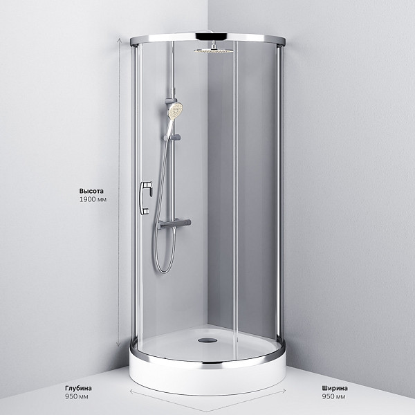 W83G-333-095CT Like Round 95 Душевое ограждение Like Round 95x95,  стекло прозрачное, проф хром глян