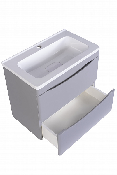 Тумба подвесная "Бергамо мини 60" (2 ящ.) Люкс антискрейтч серый, под раковину, PLUS