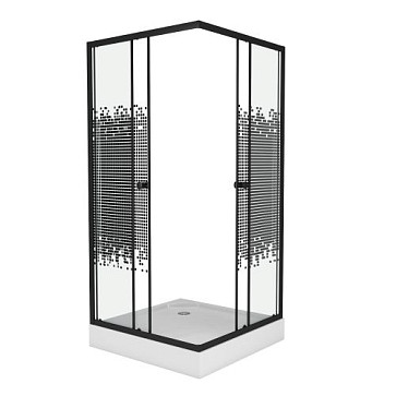 Душ. уголок NG-009-14Q BLACK (900х900х1950) низкий поддон(13см) стекло МОЗАИКА, 2 места