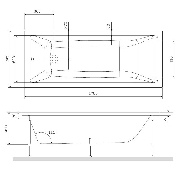 W93A-170-075W-R Gem  каркас для ванны 170х75 см