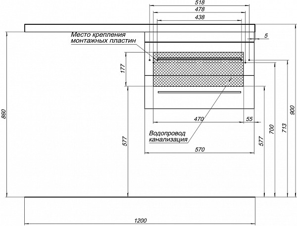 Тумба под раковину Aquanet Верона 58 белый (подвесная 2 ящика) 00176667