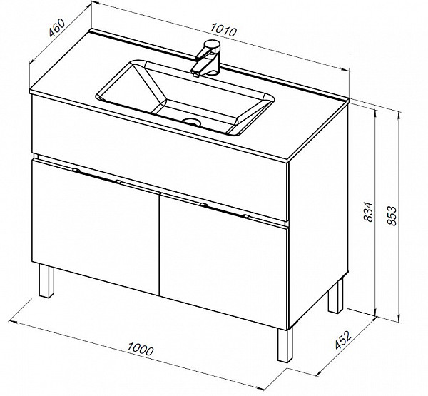 Тумба под раковину Aquanet Алвита New 100 1 ящик, 2 дверцы, серый 00277556