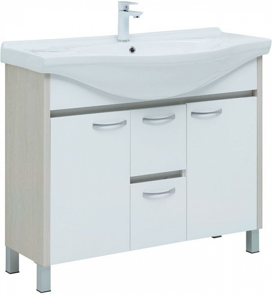 Тумба под раковину Aquanet Донна 100 белый дуб/белый (2 дверцы, 2 ящика) 00274164