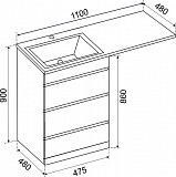 Тумба ДЖЕРСИ к умывальнику Камилла 1100 над стиральной машиной, 3 ящика