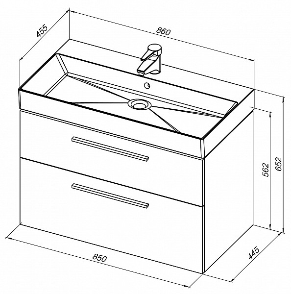 Тумба под раковину Aquanet Nova 85 (Slim Synergy) дуб рошелье, 2 ящика 00249921