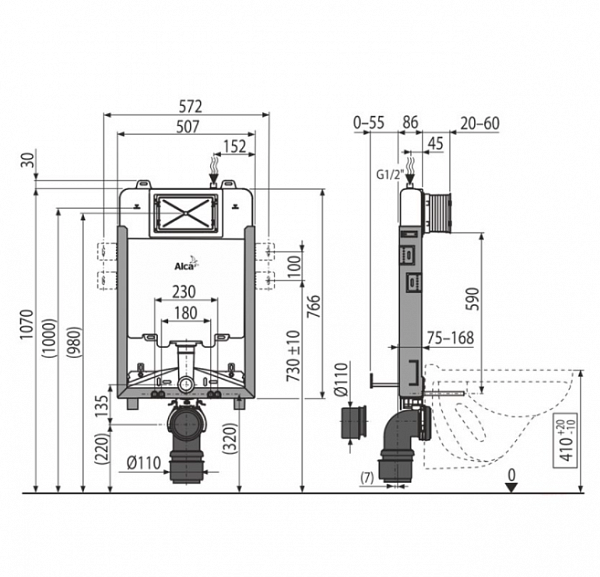 Смывной бачок скрытого монтажа для унитаза AlcaPlast Renovmodul Slim AM1115/1000