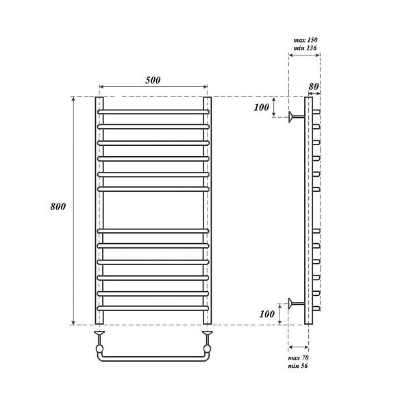Полотенцесушитель электрический Point Нептун премиум PN09158SE П12 500x800 левый/правый, хром