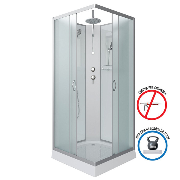 Душ.каб. NG-1101-14BKT (900х900х2100-2400) низкий поддон(13см) стекло МАТОВОЕ 3 места с полкой