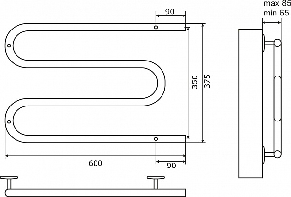 Полотенцесушитель электрический Terminus  M-образный 600x350