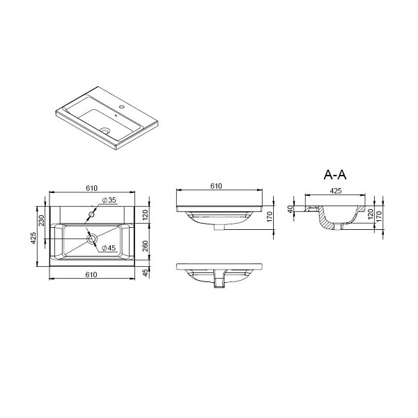 M90WCC0602BM GEM, Раковина мебельная, керамическая, 60 см, встроенная, цвет: черный матовый