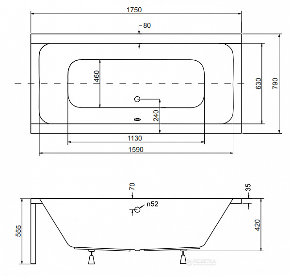 Акриловая ванна Besco Quadro 175x80 WAQ-175-PK